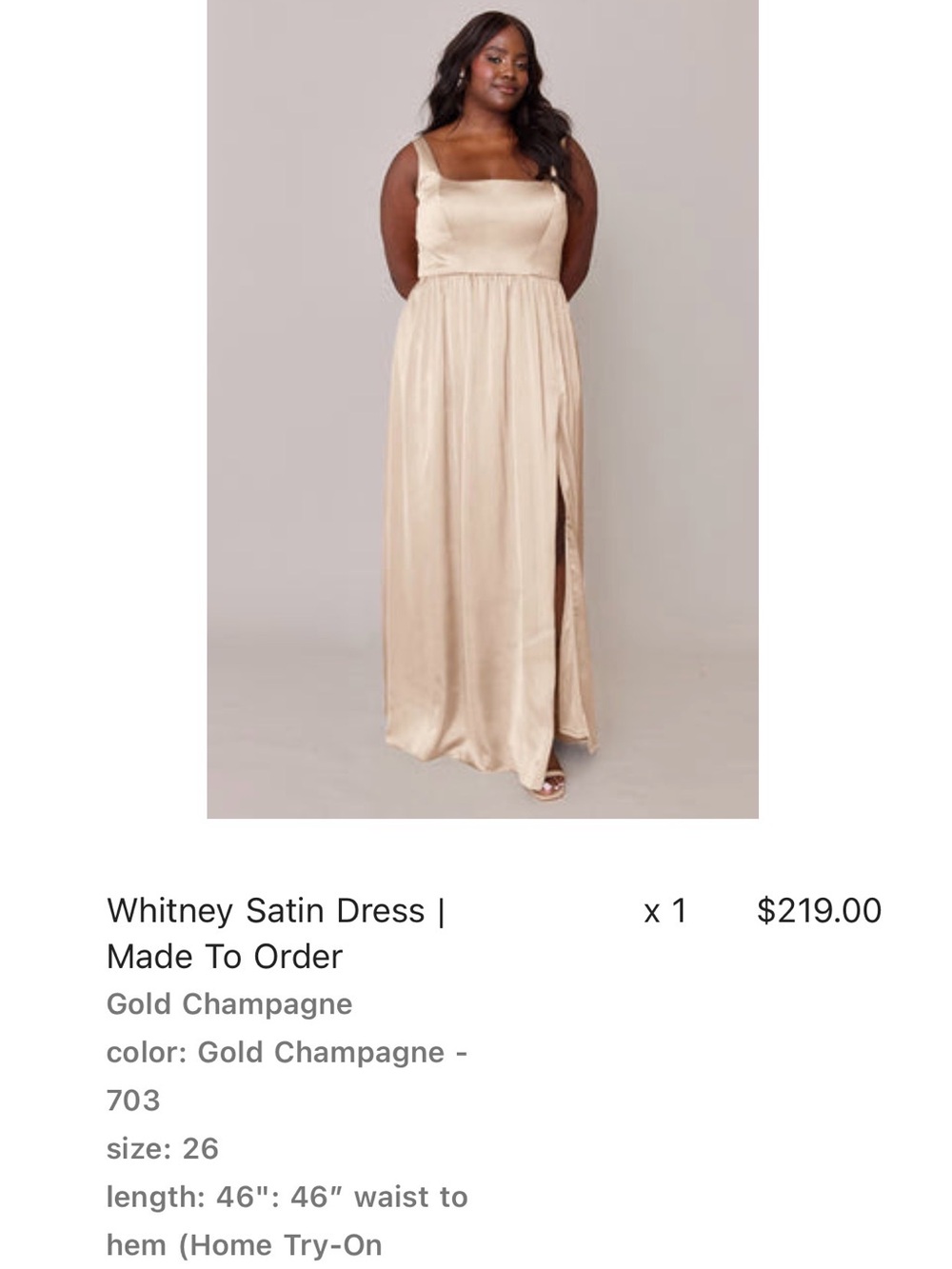 Whitney Satin Dress in Gold Champagne